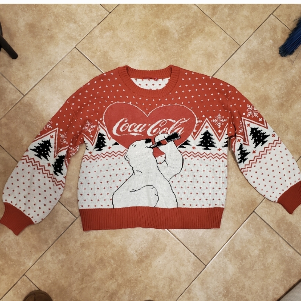 Coca Cola Men’s Ugly Christmas Sweater Polar Bear Size Large Red New Without Tag